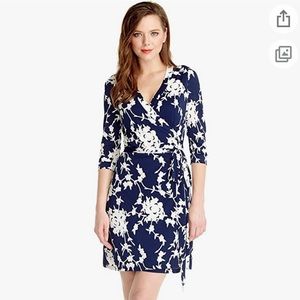 Navy White Flower Wrap Dress